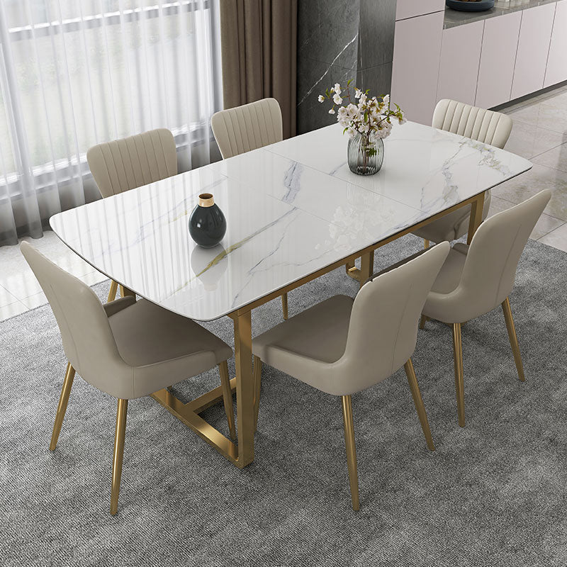 Glam 1/4/5/7 Pieces Dining Table Set with White Sintered Stone Top Scalable Dinette Set Clearhalo 'Dining Room Sets' 'Dining Tables & Seating' 'dining_room_set' 'furn' 'furn_dining_room_set' 'Furniture' 'furniture_dining_room_set' 'Kitchen & Dining Furniture' 4889694