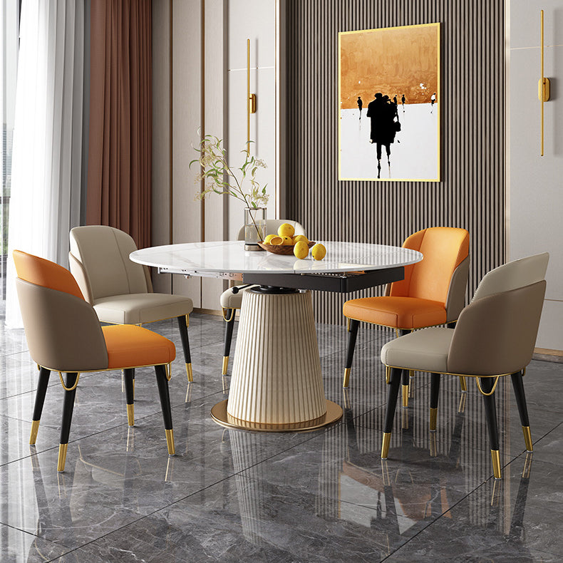 Glam 1/4/5/6/7 Pieces Dining Room Set Round Dining Table Set 6 Pieces: Table, 5 Chairs Clearhalo 'Dining Room Sets' 'Dining Tables & Seating' 'dining_room_set' 'furn' 'furn_dining_room_set' 'Furniture' 'furniture_dining_room_set' 'Kitchen & Dining Furniture' 4889711