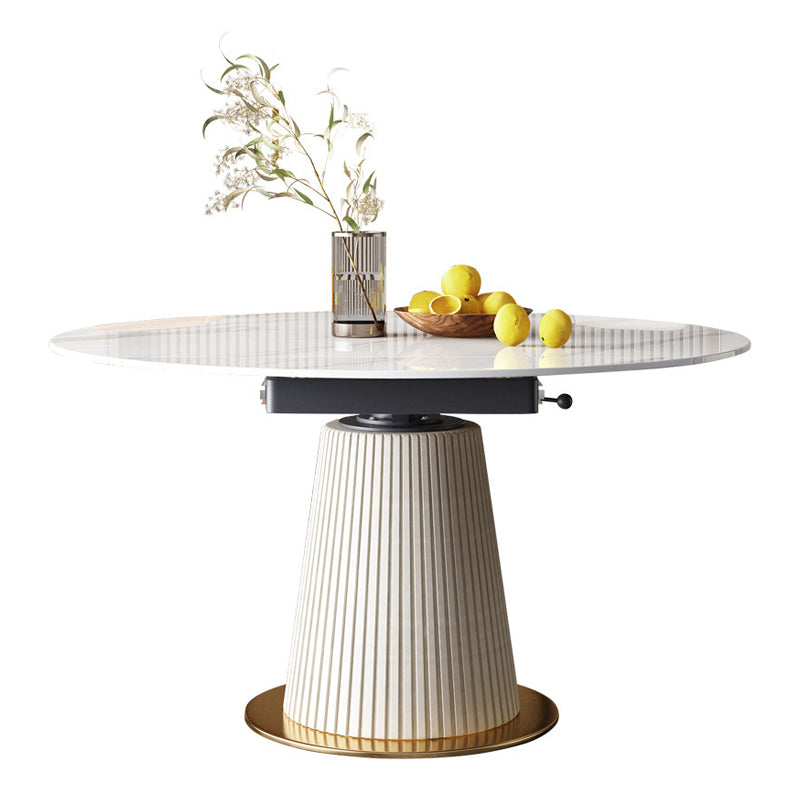 Glam 1/4/5/6/7 Pieces Dining Room Set Round Dining Table Set White 59"L x 59"W Clearhalo 'Dining Room Sets' 'Dining Tables & Seating' 'dining_room_set' 'furn' 'furn_dining_room_set' 'Furniture' 'furniture_dining_room_set' 'Kitchen & Dining Furniture' 4889713