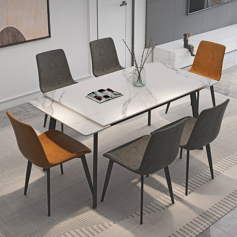 Modern 1/4/5/7 Pieces Dining Table Set with White Sintered Stone Top Scalable Dinette Set Clearhalo 'Dining Room Sets' 'Dining Tables & Seating' 'dining_room_set' 'furn' 'furn_dining_room_set' 'Furniture' 'furniture_dining_room_set' 'Kitchen & Dining Furniture' 4889749