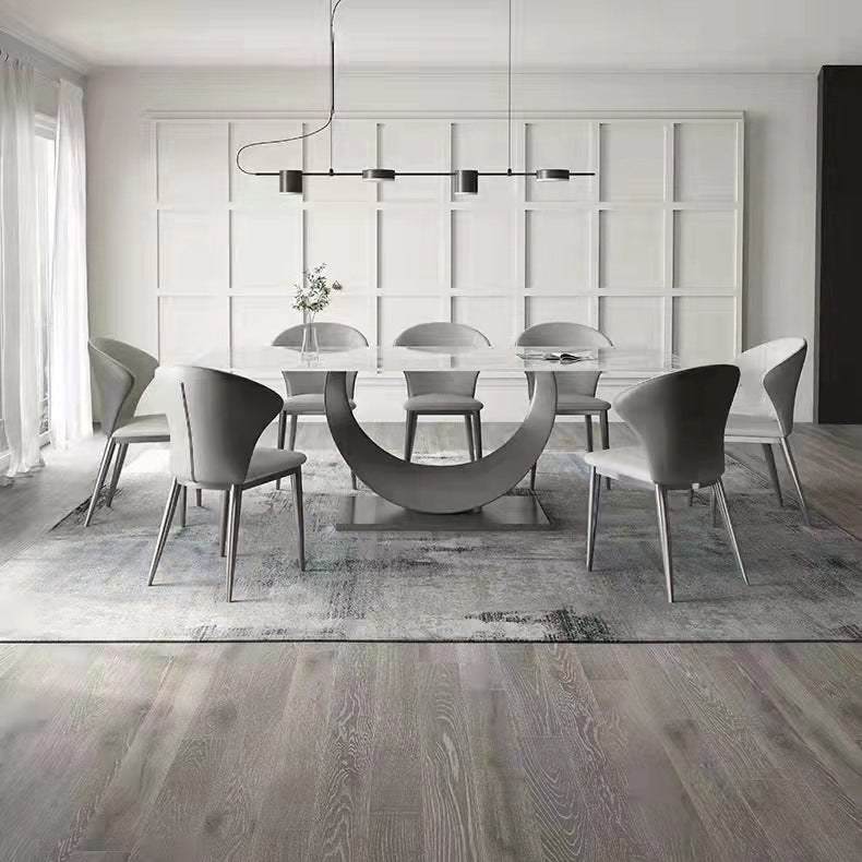 1/2/4/5/6/7/8 Pieces Dining Chair Set Sintered Stone Dining Room Set with Pedestal Base 8 Pieces: Table, 7 Chairs Clearhalo 'Dining Room Sets' 'Dining Tables & Seating' 'dining_room_set' 'furn' 'furn_dining_room_set' 'Furniture' 'furniture_dining_room_set' 'Kitchen & Dining Furniture' 4889765