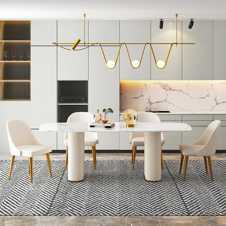 Nordic 1/5/7 Pieces Dining Set Sintered Stone Dining Table with Leather Chairs 5 Pieces: Table, 4 Chairs Clearhalo 'Dining Room Sets' 'Dining Tables & Seating' 'dining_room_set' 'furn' 'furn_dining_room_set' 'Furniture' 'furniture_dining_room_set' 'Kitchen & Dining Furniture' 4889779