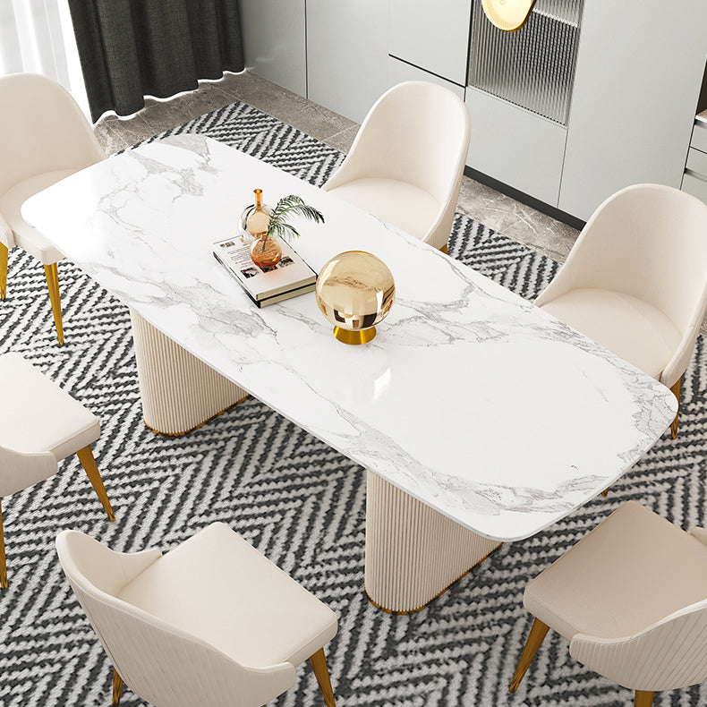 Nordic 1/5/7 Pieces Dining Set Sintered Stone Dining Table with Leather Chairs Clearhalo 'Dining Room Sets' 'Dining Tables & Seating' 'dining_room_set' 'furn' 'furn_dining_room_set' 'Furniture' 'furniture_dining_room_set' 'Kitchen & Dining Furniture' 4889783