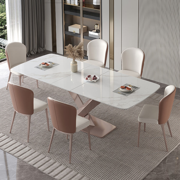 Modern 1/4/5/7 Pieces Silver Dining Table Set with Sintered Stone Top Scalable Dinette Set Clearhalo 'Dining Room Sets' 'Dining Tables & Seating' 'dining_room_set' 'furn' 'furn_dining_room_set' 'Furniture' 'furniture_dining_room_set' 'Kitchen & Dining Furniture' 4889827