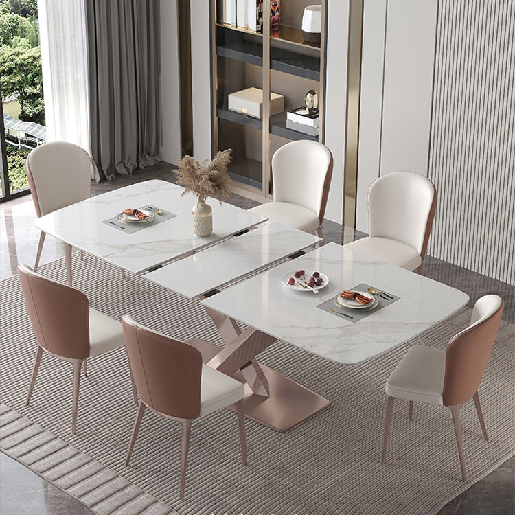 Modern 1/4/5/7 Pieces Silver Dining Table Set with Sintered Stone Top Scalable Dinette Set Clearhalo 'Dining Room Sets' 'Dining Tables & Seating' 'dining_room_set' 'furn' 'furn_dining_room_set' 'Furniture' 'furniture_dining_room_set' 'Kitchen & Dining Furniture' 4889832