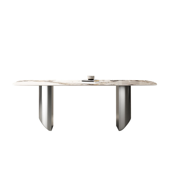 Designer Style 1/3/4/5/6 Pieces Dinette Set Sintered Stone Dining Table and Chairs Brown 94"L x 39"W Clearhalo 'Dining Room Sets' 'Dining Tables & Seating' 'dining_room_set' 'furn' 'furn_dining_room_set' 'Furniture' 'furniture_dining_room_set' 'Kitchen & Dining Furniture' 4889851