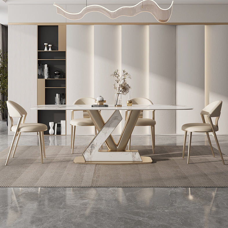 1/2/5/7/9 Pieces Dining Chairs Set Sintered Stone Dining Table Set Rectangle Table 9 Pieces: Black Table, 8 White Chairs Clearhalo 'Dining Room Sets' 'Dining Tables & Seating' 'dining_room_set' 'furn' 'furn_dining_room_set' 'Furniture' 'furniture_dining_room_set' 'Kitchen & Dining Furniture' 4889869