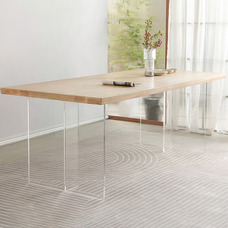 Modern 1/2/4 Pieces Rectangle Dining Table Set Ash Wood Dinette Set with Acrylic Base Clearhalo 'Dining Room Sets' 'Dining Tables & Seating' 'dining_room_set' 'furn' 'furn_dining_room_set' 'Furniture' 'furniture_dining_room_set' 'Kitchen & Dining Furniture' 4889903