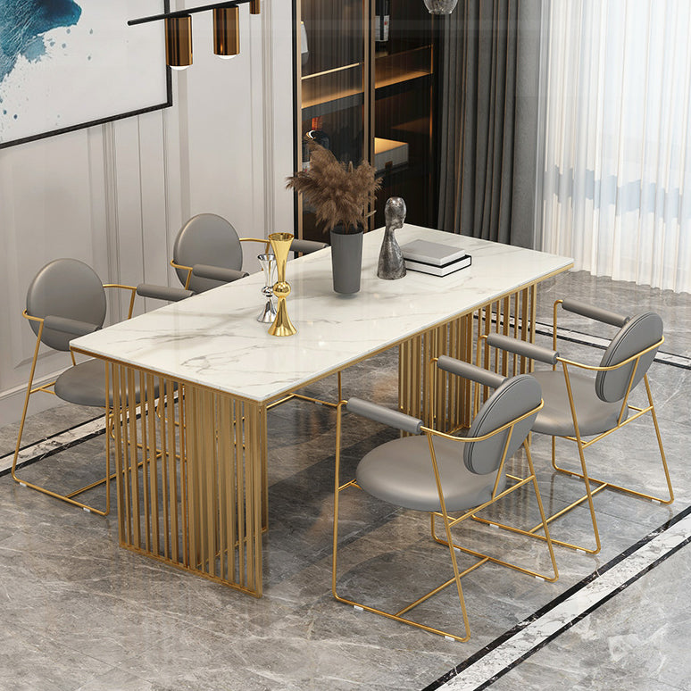 Luxury 1/5 Pieces Rectangle Dining Set Sintered Stone Dining Table with Leather Chairs Clearhalo 'Dining Room Sets' 'Dining Tables & Seating' 'dining_room_set' 'furn' 'furn_dining_room_set' 'Furniture' 'furniture_dining_room_set' 'Kitchen & Dining Furniture' 4889970