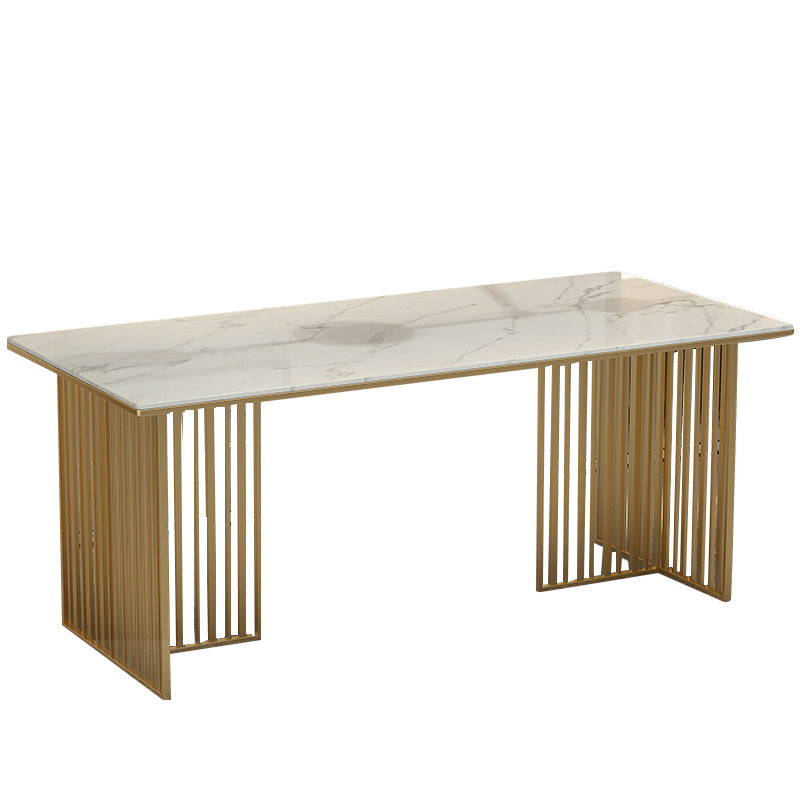 Luxury 1/5 Pieces Rectangle Dining Set Sintered Stone Dining Table with Leather Chairs Gold 70.9"L x 35.4"W Clearhalo 'Dining Room Sets' 'Dining Tables & Seating' 'dining_room_set' 'furn' 'furn_dining_room_set' 'Furniture' 'furniture_dining_room_set' 'Kitchen & Dining Furniture' 4889975