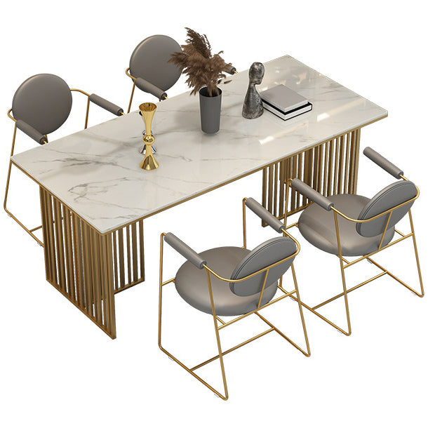 Luxury 1/5 Pieces Rectangle Dining Set Sintered Stone Dining Table with Leather Chairs 5 Pieces: Gold Table, 4 Chairs Clearhalo 'Dining Room Sets' 'Dining Tables & Seating' 'dining_room_set' 'furn' 'furn_dining_room_set' 'Furniture' 'furniture_dining_room_set' 'Kitchen & Dining Furniture' 4889979