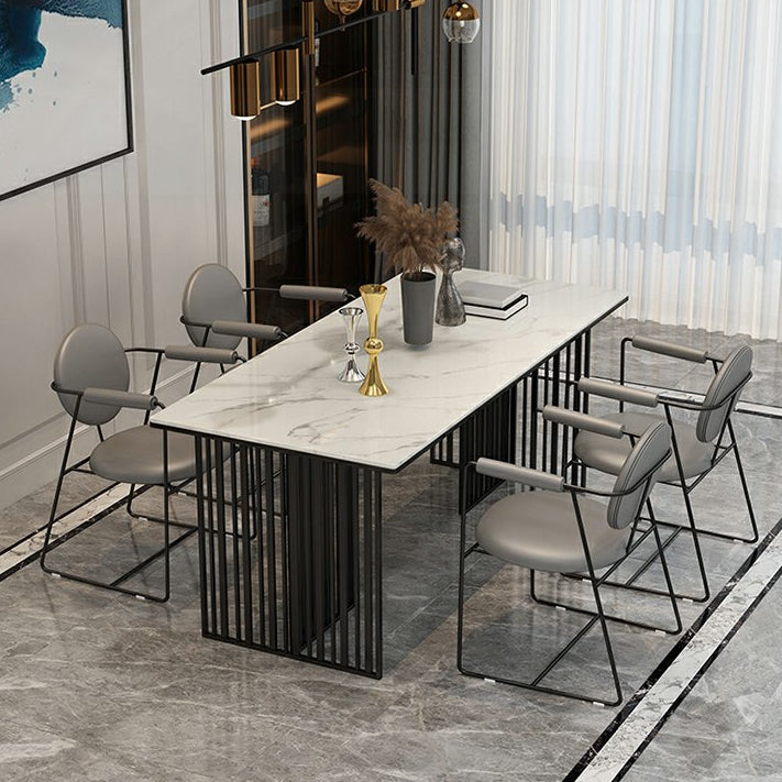 Luxury 1/5 Pieces Rectangle Dining Set Sintered Stone Dining Table with Leather Chairs Clearhalo 'Dining Room Sets' 'Dining Tables & Seating' 'dining_room_set' 'furn' 'furn_dining_room_set' 'Furniture' 'furniture_dining_room_set' 'Kitchen & Dining Furniture' 4889982