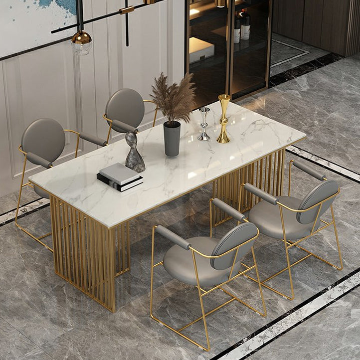 Luxury 1/5 Pieces Rectangle Dining Set Sintered Stone Dining Table with Leather Chairs Clearhalo 'Dining Room Sets' 'Dining Tables & Seating' 'dining_room_set' 'furn' 'furn_dining_room_set' 'Furniture' 'furniture_dining_room_set' 'Kitchen & Dining Furniture' 4889983