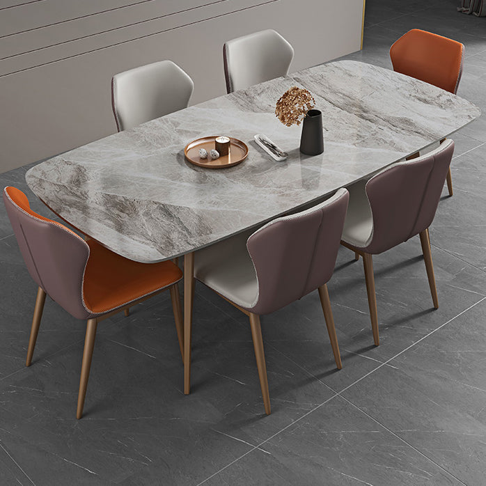Glam 1/2/5/7 Pieces Dining Table Set with Grey Sintered Stone Top Rectangle Dinette Set 7 Pieces: Table, 6 Chairs Clearhalo 'Dining Room Sets' 'Dining Tables & Seating' 'dining_room_set' 'furn' 'furn_dining_room_set' 'Furniture' 'furniture_dining_room_set' 'Kitchen & Dining Furniture' 4889994