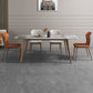 Glam 1/2/5/7 Pieces Dining Table Set with Grey Sintered Stone Top Rectangle Dinette Set 5 Pieces: Table, 2 White+2 Orange Chairs Clearhalo 'Dining Room Sets' 'Dining Tables & Seating' 'dining_room_set' 'furn' 'furn_dining_room_set' 'Furniture' 'furniture_dining_room_set' 'Kitchen & Dining Furniture' 4889997