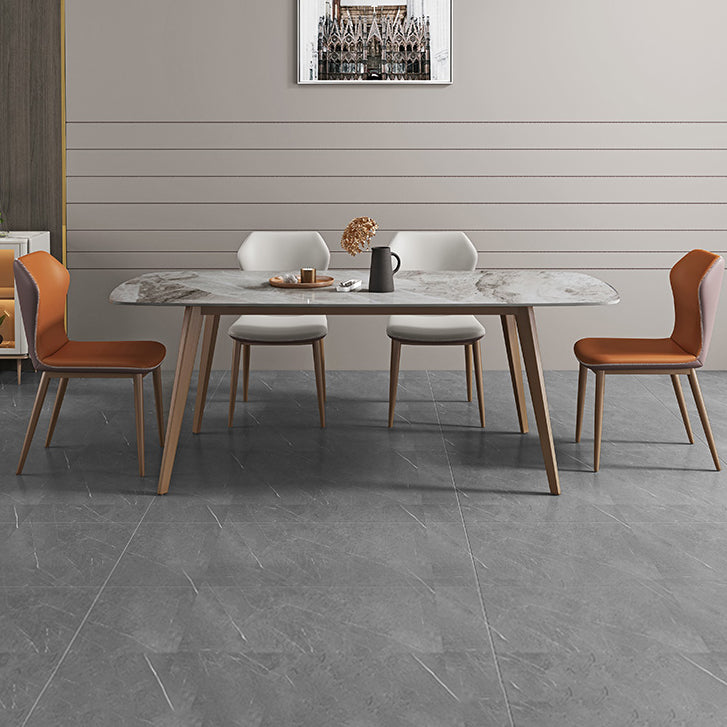 Glam 1/2/5/7 Pieces Dining Table Set with Grey Sintered Stone Top Rectangle Dinette Set 5 Pieces: Table, 2 White+2 Orange Chairs Clearhalo 'Dining Room Sets' 'Dining Tables & Seating' 'dining_room_set' 'furn' 'furn_dining_room_set' 'Furniture' 'furniture_dining_room_set' 'Kitchen & Dining Furniture' 4889997