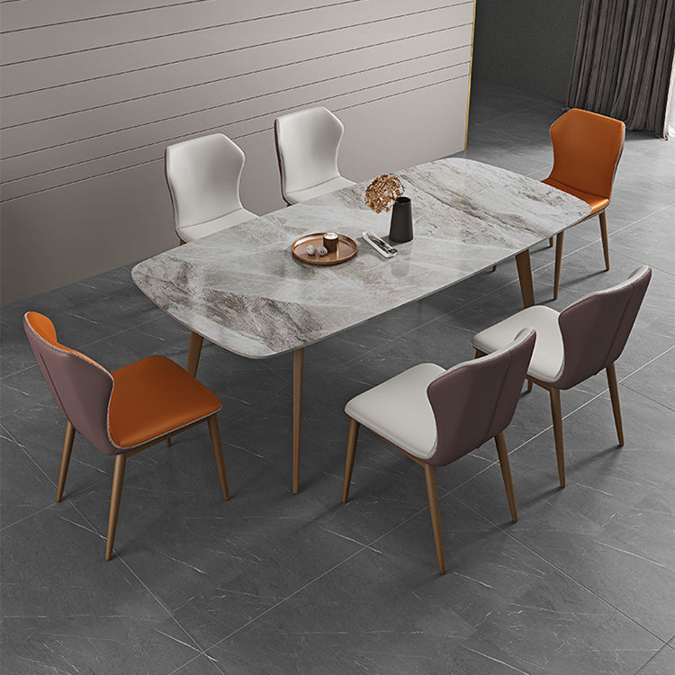 Glam 1/2/5/7 Pieces Dining Table Set with Grey Sintered Stone Top Rectangle Dinette Set Clearhalo 'Dining Room Sets' 'Dining Tables & Seating' 'dining_room_set' 'furn' 'furn_dining_room_set' 'Furniture' 'furniture_dining_room_set' 'Kitchen & Dining Furniture' 4890000