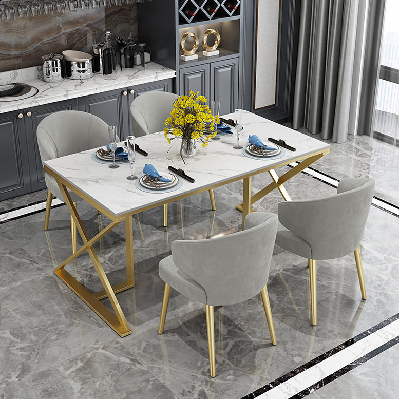 Glam 1/5 Pieces Dining Set Rectangle Stone Dining Table Set for Dining Room 5 Pieces: Table, 4 Grey Chairs Clearhalo 'Dining Room Sets' 'Dining Tables & Seating' 'dining_room_set' 'furn' 'furn_dining_room_set' 'Furniture' 'furniture_dining_room_set' 'Kitchen & Dining Furniture' 4890043