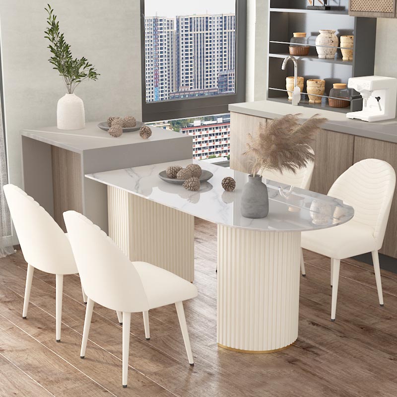 Metal Contemporary White Dining Table Marble Top Table with Double Pedestal Free Form Without Chairs Clearhalo 'Dining Tables & Seating' 'Dining Tables' 'dining_table' 'furn' 'furn_dining_table' 'Furniture' 'furniture_dining_table' 'Kitchen & Dining Furniture' 'kitchen' 'kitchen_dining_table' 4890082
