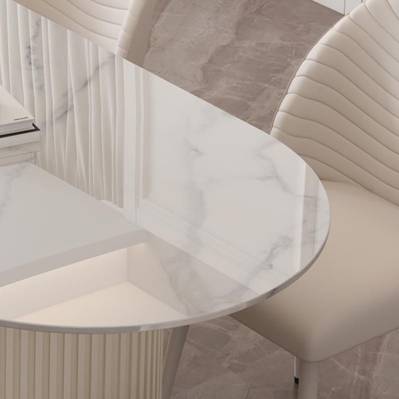 Metal Contemporary White Dining Table Marble Top Table with Double Pedestal Clearhalo 'Dining Tables & Seating' 'Dining Tables' 'dining_table' 'furn' 'furn_dining_table' 'Furniture' 'furniture_dining_table' 'Kitchen & Dining Furniture' 'kitchen' 'kitchen_dining_table' 4890085
