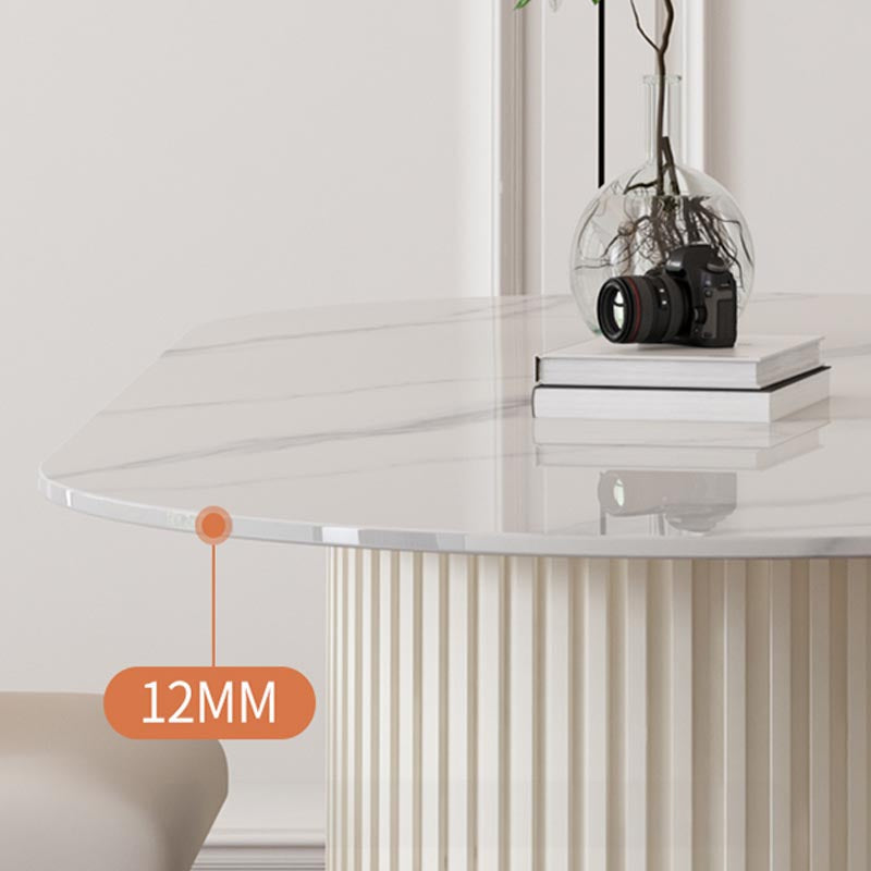 Metal Contemporary White Dining Table Marble Top Table with Double Pedestal Clearhalo 'Dining Tables & Seating' 'Dining Tables' 'dining_table' 'furn' 'furn_dining_table' 'Furniture' 'furniture_dining_table' 'Kitchen & Dining Furniture' 'kitchen' 'kitchen_dining_table' 4890087