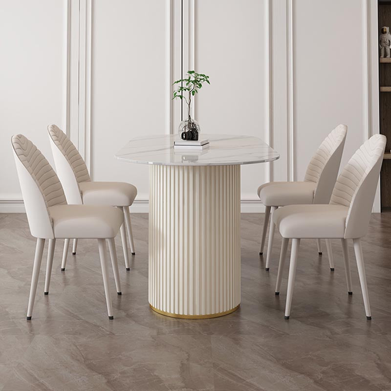 Metal Contemporary White Dining Table Marble Top Table with Double Pedestal Clearhalo 'Dining Tables & Seating' 'Dining Tables' 'dining_table' 'furn' 'furn_dining_table' 'Furniture' 'furniture_dining_table' 'Kitchen & Dining Furniture' 'kitchen' 'kitchen_dining_table' 4890089