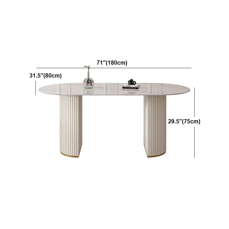 Metal Contemporary White Dining Table Marble Top Table with Double Pedestal Clearhalo 'Dining Tables & Seating' 'Dining Tables' 'dining_table' 'furn' 'furn_dining_table' 'Furniture' 'furniture_dining_table' 'Kitchen & Dining Furniture' 'kitchen' 'kitchen_dining_table' 4890097