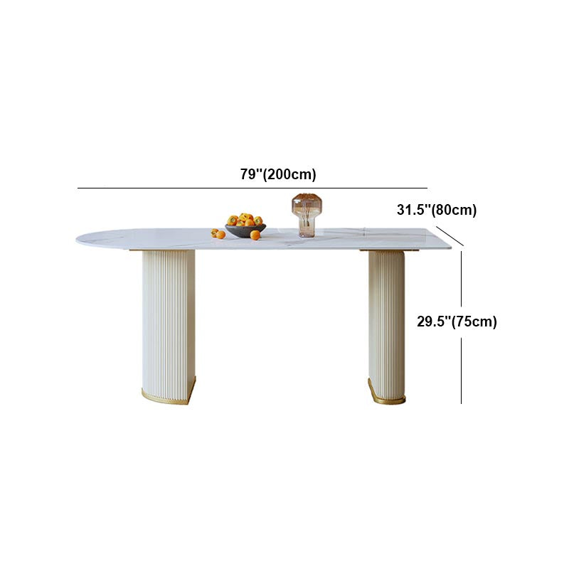 Metal Contemporary White Dining Table Marble Top Table with Double Pedestal Clearhalo 'Dining Tables & Seating' 'Dining Tables' 'dining_table' 'furn' 'furn_dining_table' 'Furniture' 'furniture_dining_table' 'Kitchen & Dining Furniture' 'kitchen' 'kitchen_dining_table' 4890100