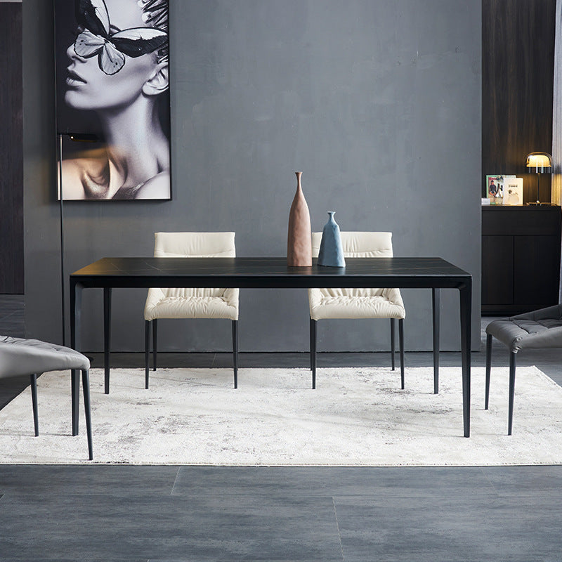 Metal Modern Rectangle Table Sintered Stone Table with 4 Legs Black Without Chairs Clearhalo 'Dining Tables & Seating' 'Dining Tables' 'dining_table' 'furn' 'furn_dining_table' 'Furniture' 'furniture_dining_table' 'Kitchen & Dining Furniture' 'kitchen' 'kitchen_dining_table' 4890103