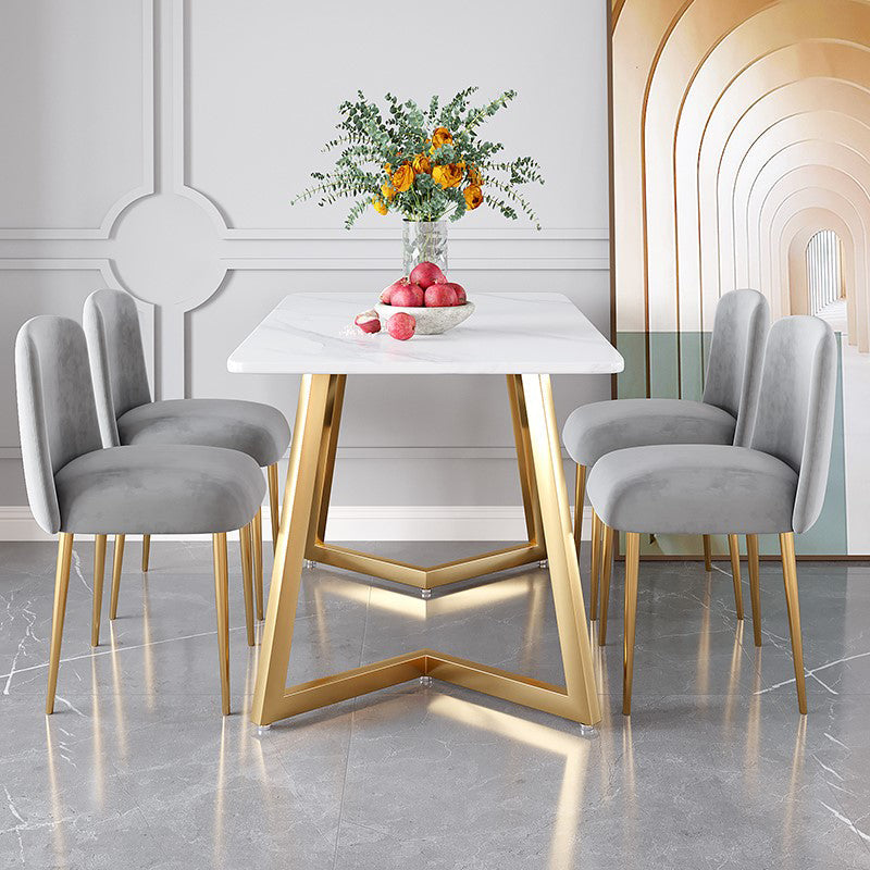 Traditional Luxury Stone Furniture Rectangle Double Pedestal Dining Site Table Gold 51.2"L x 27.6"W x 29.5"H Without Chairs Clearhalo 'Dining Tables & Seating' 'Dining Tables' 'dining_table' 'furn' 'furn_dining_table' 'Furniture' 'furniture_dining_table' 'Kitchen & Dining Furniture' 'kitchen' 'kitchen_dining_table' 4890130