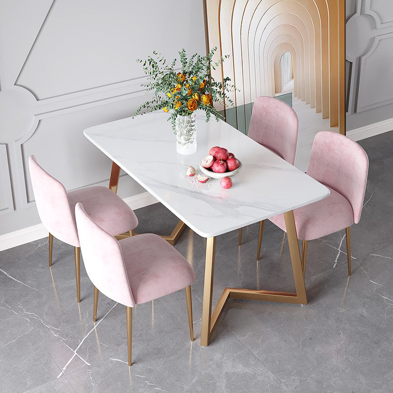 Traditional Luxury Stone Furniture Rectangle Double Pedestal Dining Site Table Gold 63"L x 31.5"W x 29.5"H Without Chairs Clearhalo 'Dining Tables & Seating' 'Dining Tables' 'dining_table' 'furn' 'furn_dining_table' 'Furniture' 'furniture_dining_table' 'Kitchen & Dining Furniture' 'kitchen' 'kitchen_dining_table' 4890131