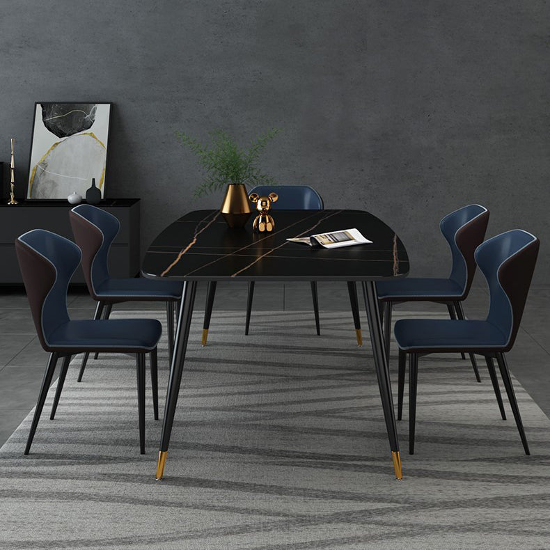 Industrial Style Stone Dining Table 4 Legs Dining Room Collection for Indoor Black 70.9"L x 35.4"W x 29.5"H Without Chairs Clearhalo 'Dining Tables & Seating' 'Dining Tables' 'dining_table' 'furn' 'furn_dining_table' 'Furniture' 'furniture_dining_table' 'Kitchen & Dining Furniture' 'kitchen' 'kitchen_dining_table' 4890164