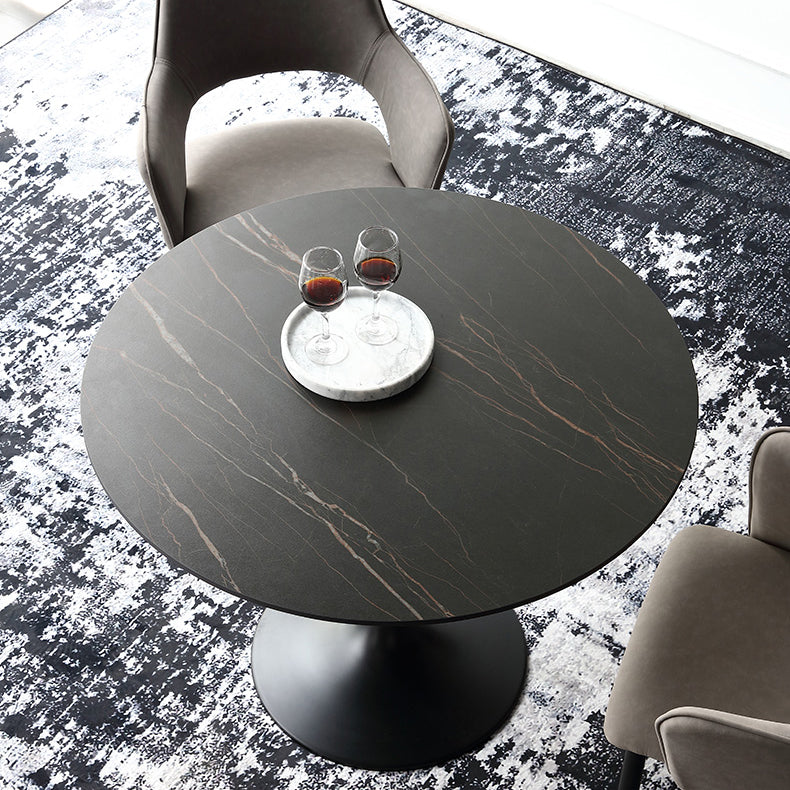 Metal Modern Round Indoor Table Black Sintered Stone Top Table for Dining Room 39.4"L x 39.4"W x 29.5"H Without Chairs Clearhalo 'Dining Tables & Seating' 'Dining Tables' 'dining_table' 'furn' 'furn_dining_table' 'Furniture' 'furniture_dining_table' 'Kitchen & Dining Furniture' 'kitchen' 'kitchen_dining_table' 4890207