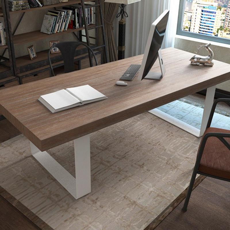 Rectangle Double Pedestal Luxury Dining Table Fixed Table with Pine Solid Wood Without Chairs Clearhalo 'Dining Tables & Seating' 'Dining Tables' 'dining_table' 'furn' 'furn_dining_table' 'Furniture' 'furniture_dining_table' 'Kitchen & Dining Furniture' 'kitchen' 'kitchen_dining_table' 4890243