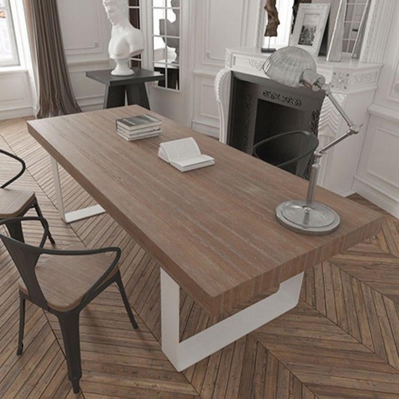 Rectangle Double Pedestal Luxury Dining Table Fixed Table with Pine Solid Wood 70.9"L x 31.5"W x 29.5"H Without Chairs Clearhalo 'Dining Tables & Seating' 'Dining Tables' 'dining_table' 'furn' 'furn_dining_table' 'Furniture' 'furniture_dining_table' 'Kitchen & Dining Furniture' 'kitchen' 'kitchen_dining_table' 4890244