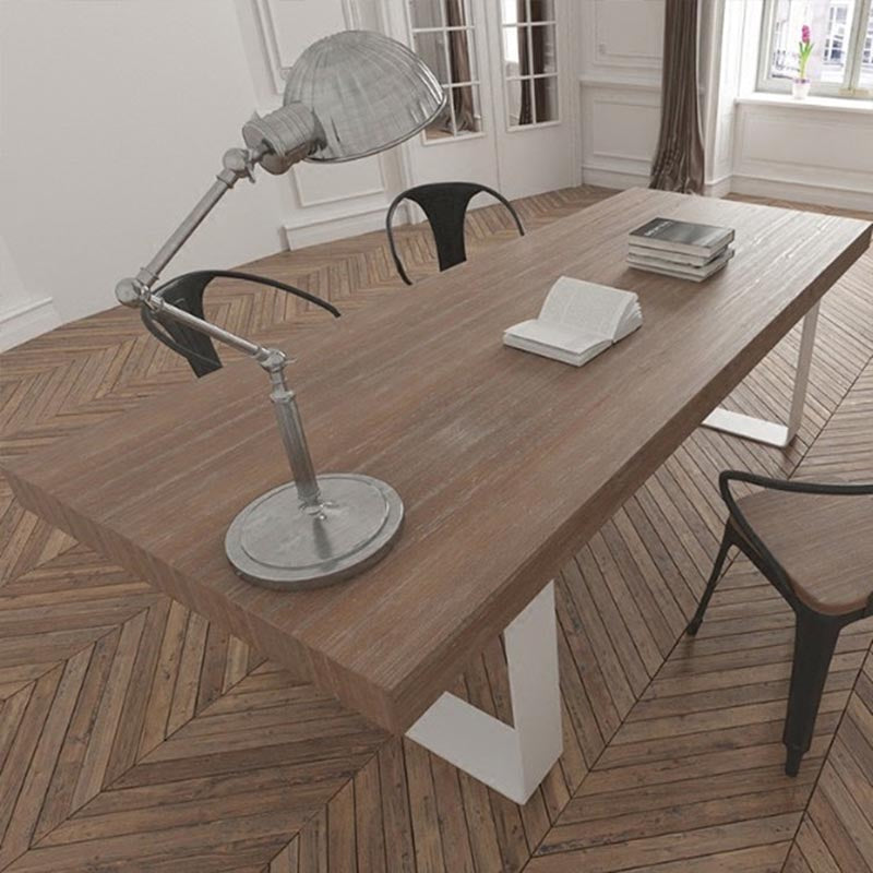 Rectangle Double Pedestal Luxury Dining Table Fixed Table with Pine Solid Wood 78.7"L x 31.5"W x 29.5"H Without Chairs Clearhalo 'Dining Tables & Seating' 'Dining Tables' 'dining_table' 'furn' 'furn_dining_table' 'Furniture' 'furniture_dining_table' 'Kitchen & Dining Furniture' 'kitchen' 'kitchen_dining_table' 4890245