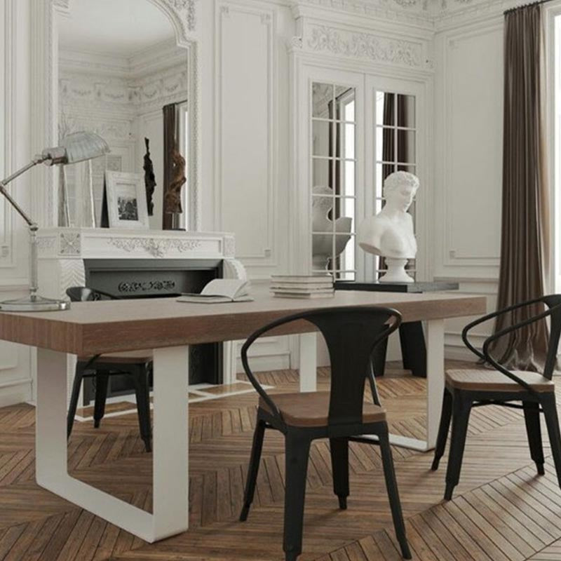 Rectangle Double Pedestal Luxury Dining Table Fixed Table with Pine Solid Wood Clearhalo 'Dining Tables & Seating' 'Dining Tables' 'dining_table' 'furn' 'furn_dining_table' 'Furniture' 'furniture_dining_table' 'Kitchen & Dining Furniture' 'kitchen' 'kitchen_dining_table' 4890248