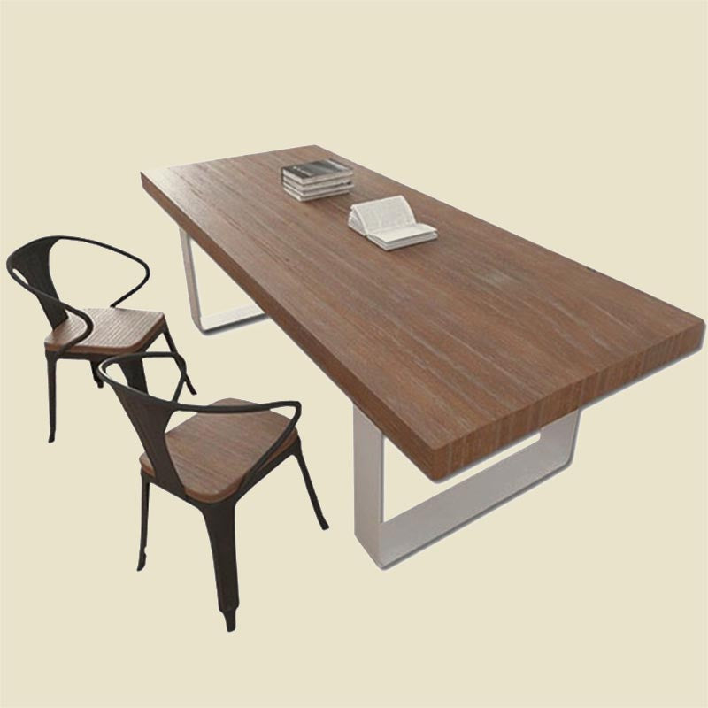 Rectangle Double Pedestal Luxury Dining Table Fixed Table with Pine Solid Wood Clearhalo 'Dining Tables & Seating' 'Dining Tables' 'dining_table' 'furn' 'furn_dining_table' 'Furniture' 'furniture_dining_table' 'Kitchen & Dining Furniture' 'kitchen' 'kitchen_dining_table' 4890249