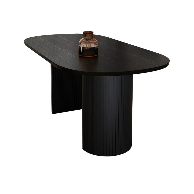 Rubberwood Solid Wood Base Table Contemporary Dining Table in White and Black Oval Wood 63"L x 31.5"W x 29.5"H Clearhalo 'Dining Tables & Seating' 'Dining Tables' 'dining_table' 'furn' 'furn_dining_table' 'Furniture' 'furniture_dining_table' 'Kitchen & Dining Furniture' 'kitchen' 'kitchen_dining_table' 4890283