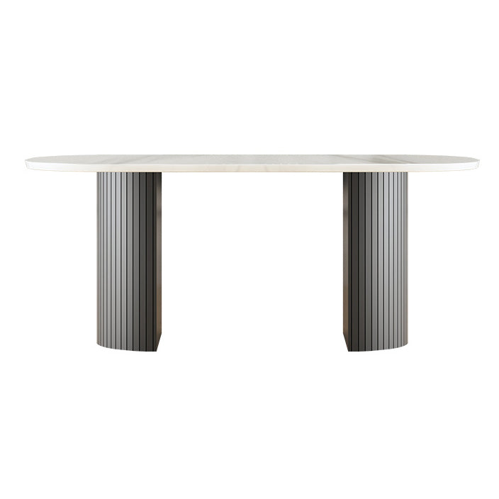 Rubberwood Solid Wood Base Table Contemporary Dining Table in White and Black Oval Marble Clearhalo 'Dining Tables & Seating' 'Dining Tables' 'dining_table' 'furn' 'furn_dining_table' 'Furniture' 'furniture_dining_table' 'Kitchen & Dining Furniture' 'kitchen' 'kitchen_dining_table' 4890288