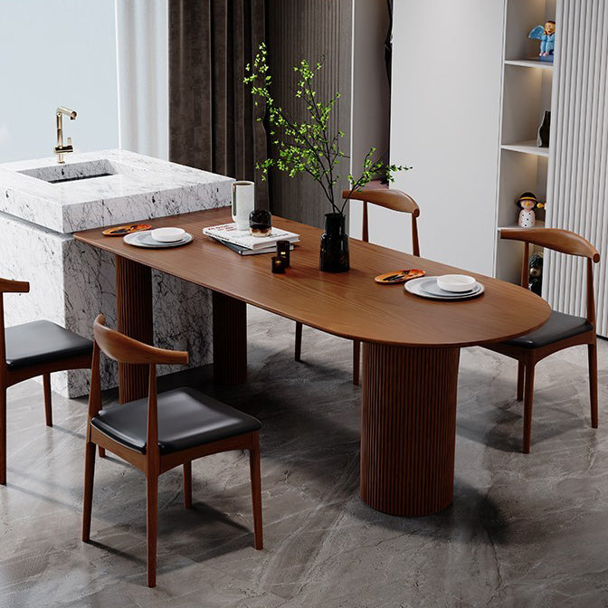 Free Form Wood Dining Table Natural and Walnut Dining Table with Pedestal Base Clearhalo 'Dining Tables & Seating' 'Dining Tables' 'dining_table' 'furn' 'furn_dining_table' 'Furniture' 'furniture_dining_table' 'Kitchen & Dining Furniture' 'kitchen' 'kitchen_dining_table' 4890310