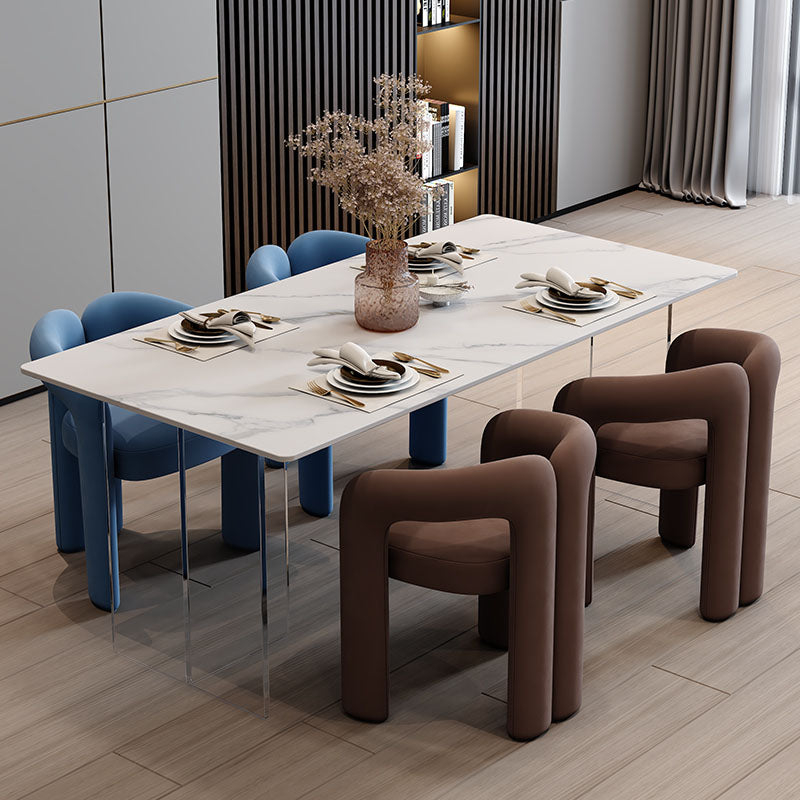 Minimalism Stone Table for Restaurant Rectangle Table with Acrylic Pedestal White 55.1"L x 31.5"W x 29.5"H Without Chairs Clearhalo 'Dining Tables & Seating' 'Dining Tables' 'dining_table' 'furn' 'furn_dining_table' 'Furniture' 'furniture_dining_table' 'Kitchen & Dining Furniture' 'kitchen' 'kitchen_dining_table' 4890317
