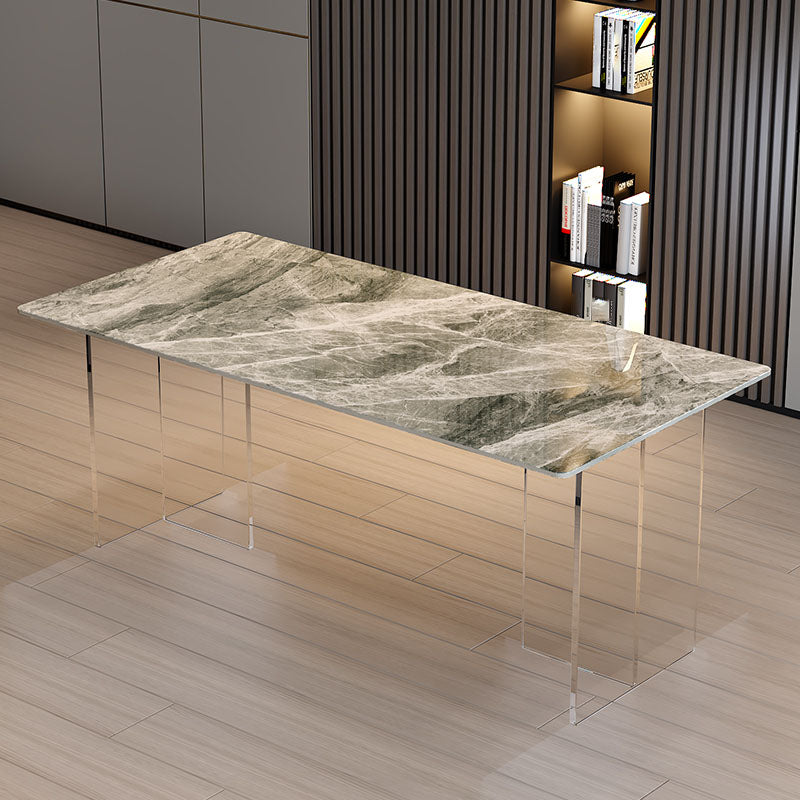 Minimalism Stone Table for Restaurant Rectangle Table with Acrylic Pedestal Gray Without Chairs Clearhalo 'Dining Tables & Seating' 'Dining Tables' 'dining_table' 'furn' 'furn_dining_table' 'Furniture' 'furniture_dining_table' 'Kitchen & Dining Furniture' 'kitchen' 'kitchen_dining_table' 4890320