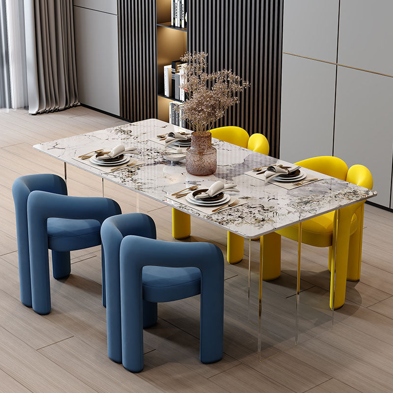 Minimalism Stone Table for Restaurant Rectangle Table with Acrylic Pedestal White Grey 70.9"L x 35.4"W x 29.5"H Without Chairs Clearhalo 'Dining Tables & Seating' 'Dining Tables' 'dining_table' 'furn' 'furn_dining_table' 'Furniture' 'furniture_dining_table' 'Kitchen & Dining Furniture' 'kitchen' 'kitchen_dining_table' 4890322