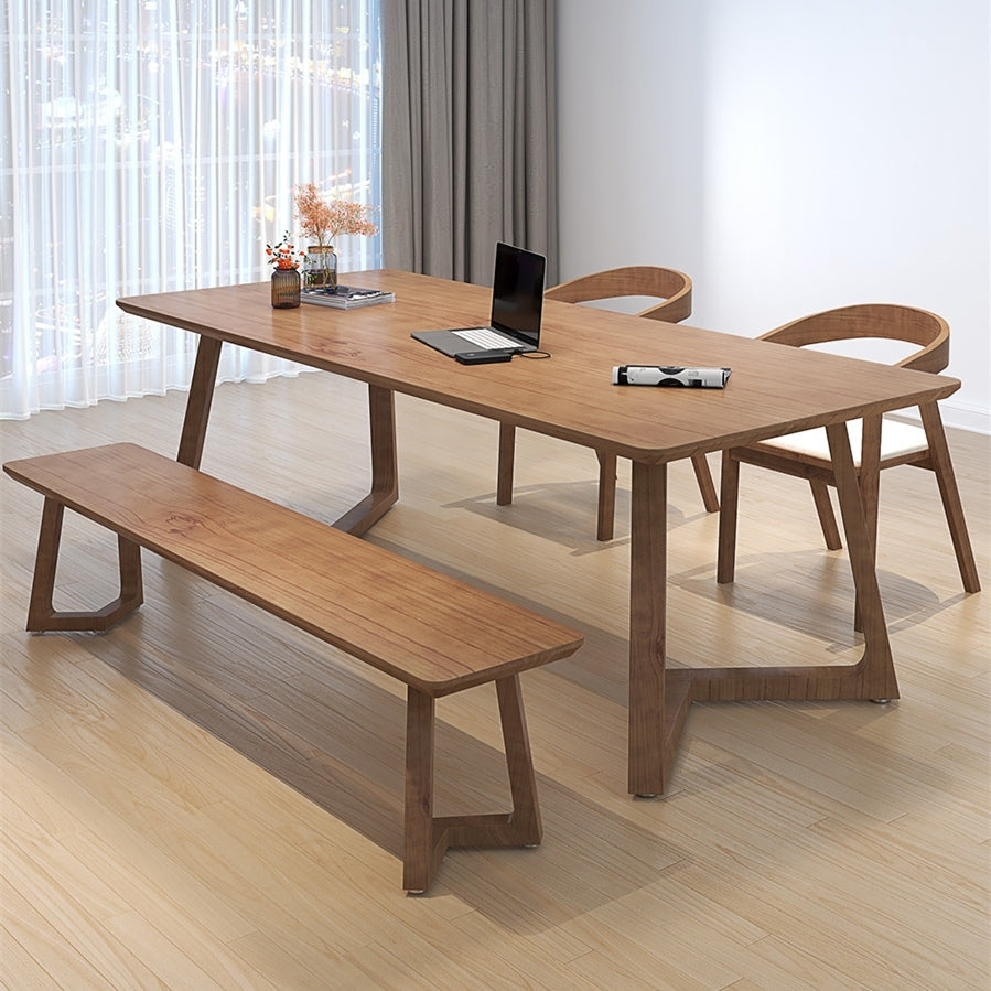 Minimalism Solid Wood Table for Restaurant Rectangle Table with Wood Pedestal Brown Without Chairs Clearhalo 'Dining Tables & Seating' 'Dining Tables' 'dining_table' 'furn' 'furn_dining_table' 'Furniture' 'furniture_dining_table' 'Kitchen & Dining Furniture' 'kitchen' 'kitchen_dining_table' 4890338