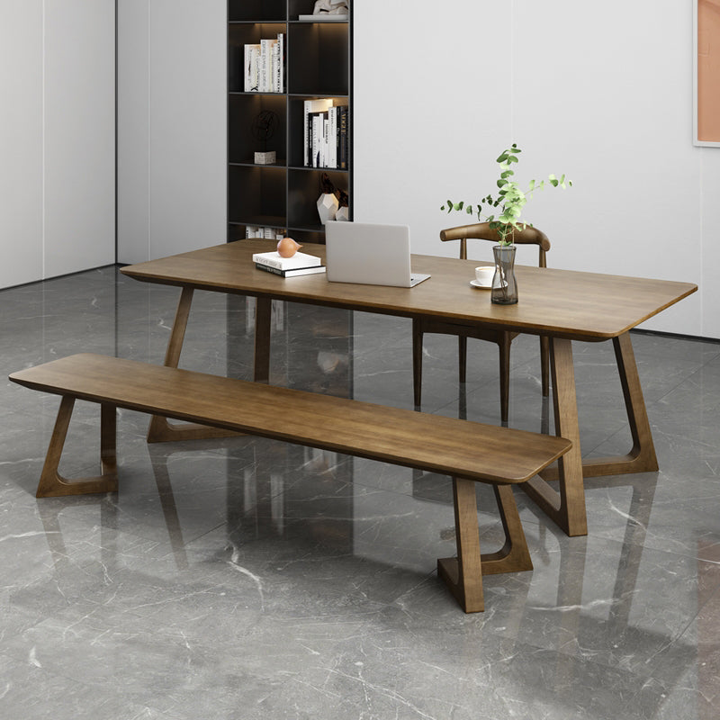 Minimalism Solid Wood Table for Restaurant Rectangle Table with Wood Pedestal Clearhalo 'Dining Tables & Seating' 'Dining Tables' 'dining_table' 'furn' 'furn_dining_table' 'Furniture' 'furniture_dining_table' 'Kitchen & Dining Furniture' 'kitchen' 'kitchen_dining_table' 4890344