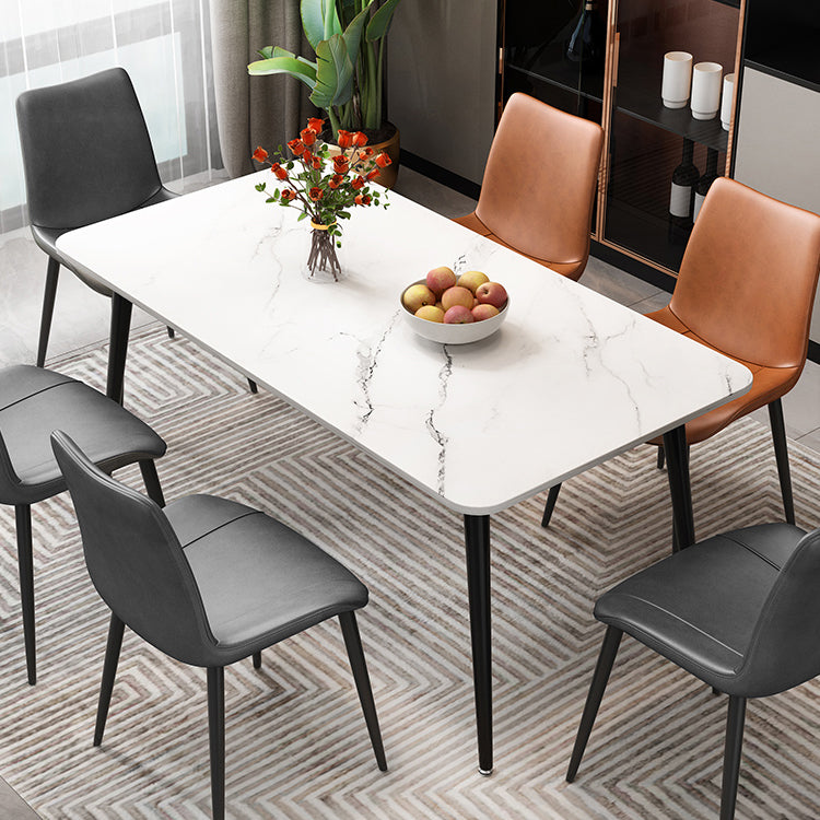 Rectangle Stone Top Dining Table Modern Black Base Dining Table for Living Room White 55.1"L x 31.5"W x 29.5"H Without Chairs Clearhalo 'Dining Tables & Seating' 'Dining Tables' 'dining_table' 'furn' 'furn_dining_table' 'Furniture' 'furniture_dining_table' 'Kitchen & Dining Furniture' 'kitchen' 'kitchen_dining_table' 4890372