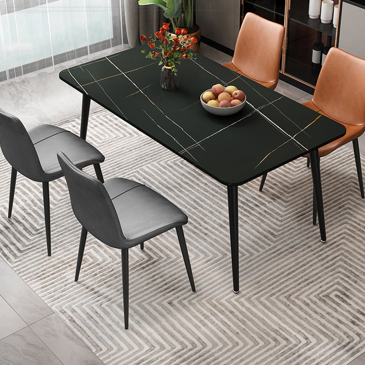 Rectangle Stone Top Dining Table Modern Black Base Dining Table for Living Room Black 63"L x 31.5"W x 29.5"H Without Chairs Clearhalo 'Dining Tables & Seating' 'Dining Tables' 'dining_table' 'furn' 'furn_dining_table' 'Furniture' 'furniture_dining_table' 'Kitchen & Dining Furniture' 'kitchen' 'kitchen_dining_table' 4890373