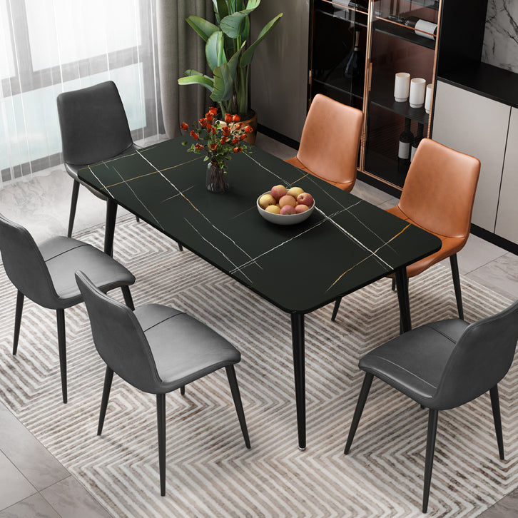 Rectangle Stone Top Dining Table Modern Black Base Dining Table for Living Room Black Without Chairs Clearhalo 'Dining Tables & Seating' 'Dining Tables' 'dining_table' 'furn' 'furn_dining_table' 'Furniture' 'furniture_dining_table' 'Kitchen & Dining Furniture' 'kitchen' 'kitchen_dining_table' 4890374