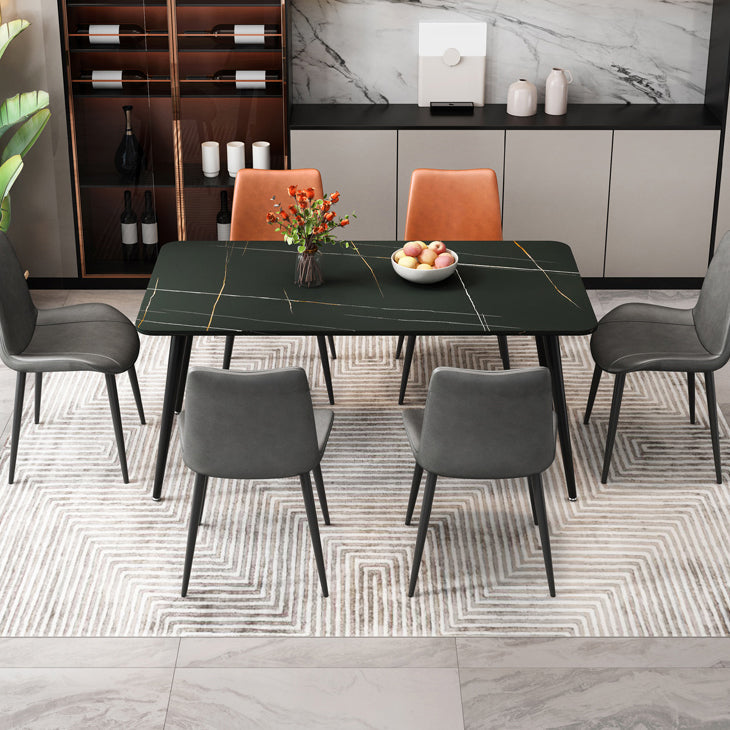 Rectangle Stone Top Dining Table Modern Black Base Dining Table for Living Room Black 70.9"L x 35.4"W x 29.5"H Without Chairs Clearhalo 'Dining Tables & Seating' 'Dining Tables' 'dining_table' 'furn' 'furn_dining_table' 'Furniture' 'furniture_dining_table' 'Kitchen & Dining Furniture' 'kitchen' 'kitchen_dining_table' 4890375